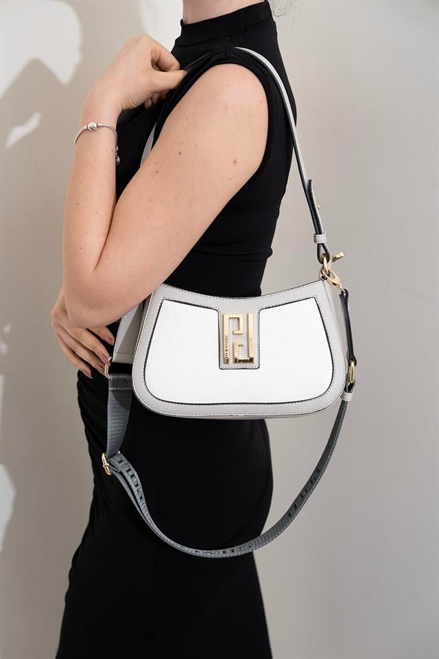 Silver & Polo SP1132 Kadın Çapraz Çanta Logolu Beyaz-A.Gri