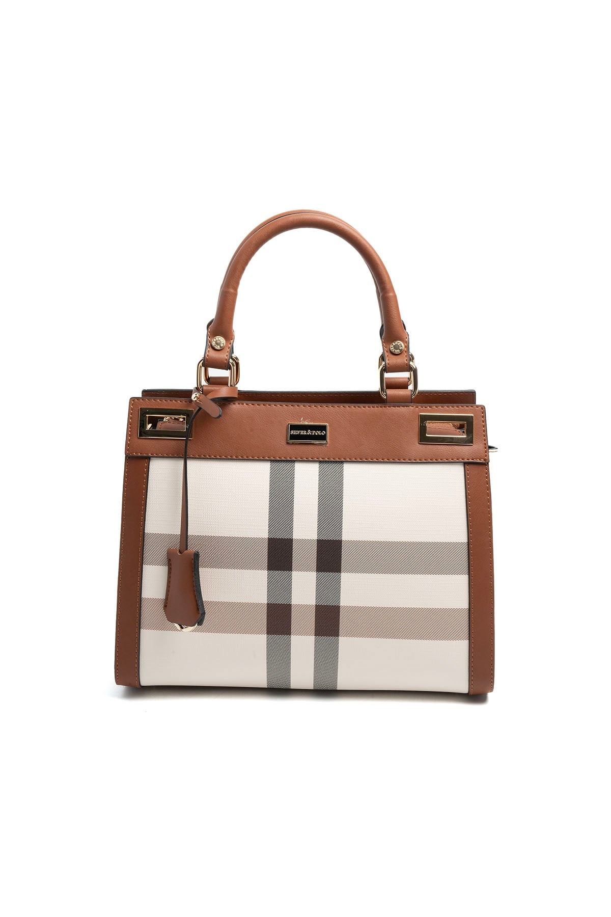 Silver & Polo SP1174 Kadın El Çantası Ekose Krem-Taba