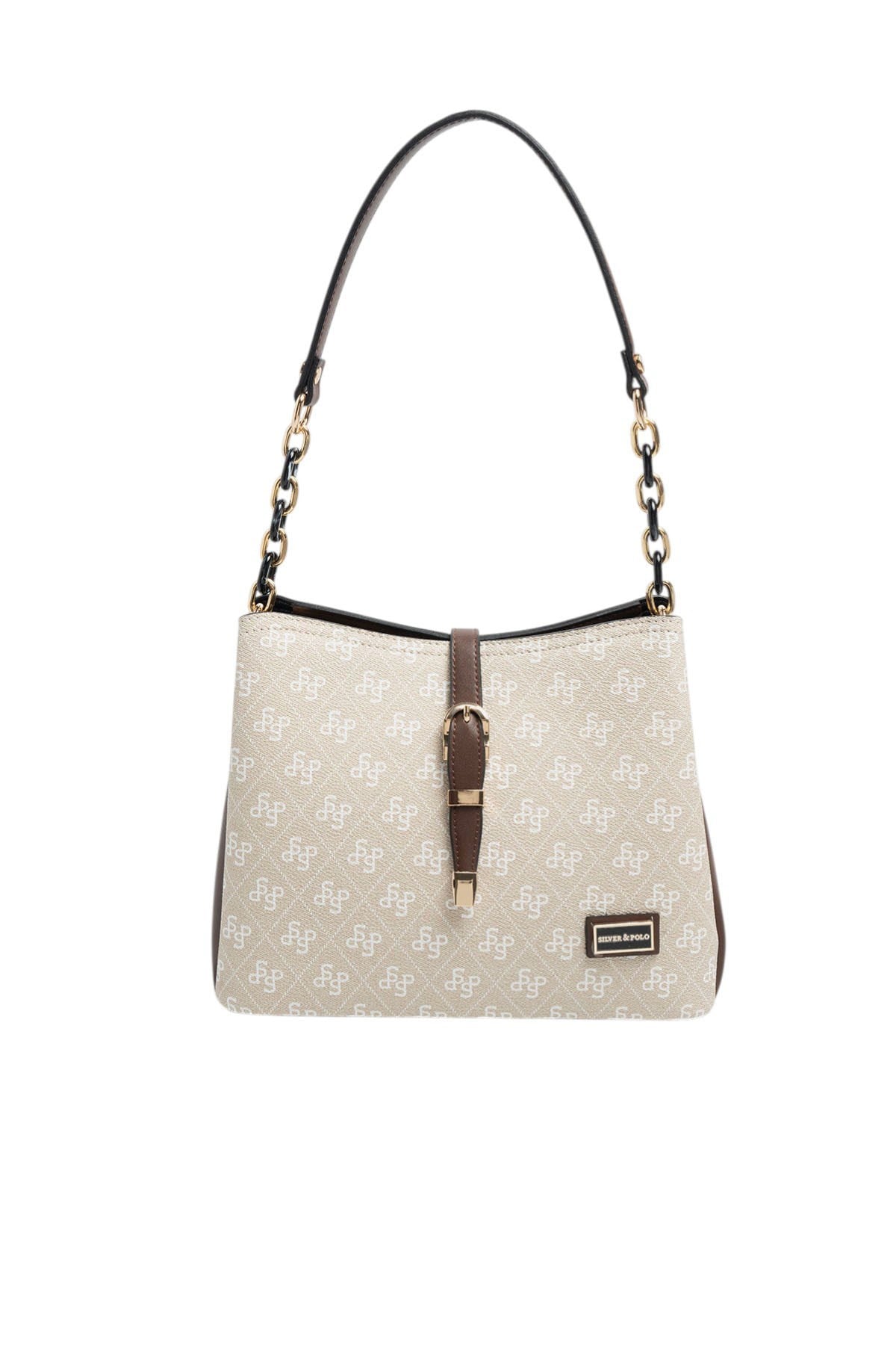 Silver & Polo SP974 Kadın Omuz Çantası Monogram Taş-Kahve