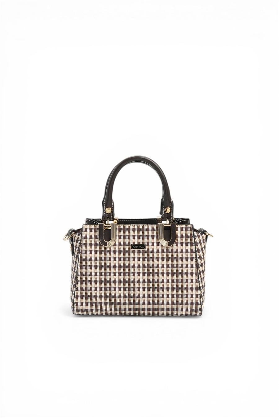 Silver & Polo SP1281 Kadın El Çantası Ekose Line Kare Kahve Sarı-Kahve