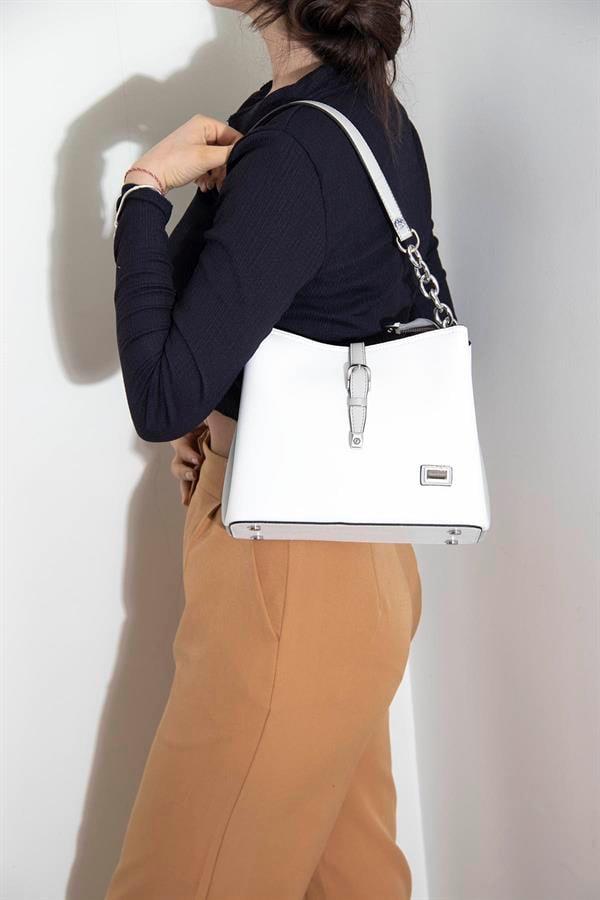 Silver Polo SP974 Kadın Omuz Çantası Düz Beyaz-A.Gri