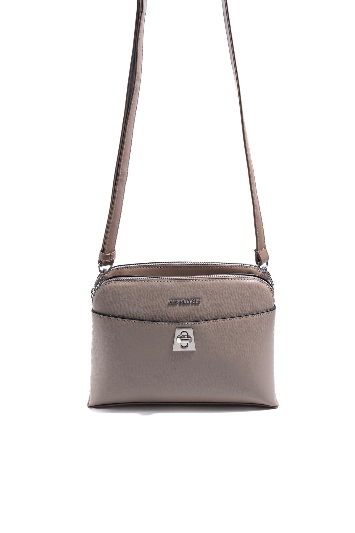 Silver & Polo SP623 Kadın Çapraz Çanta Düz Koyu Bej-Latte
