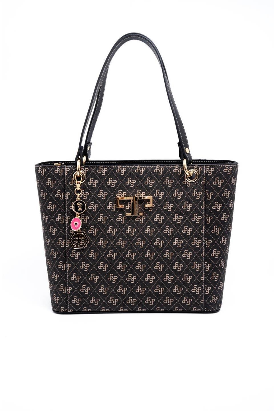 Silver & Polo SP1176 Kadın Omuz Çantası Monogram Füme-Siyah