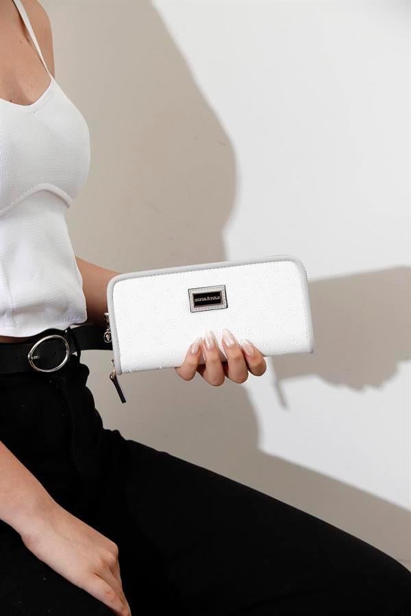 Silver & Polo SP665 Kadın Cüzdan & Kartlık Logolu Beyaz-A.Gri