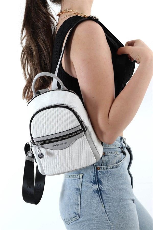 Silver & Polo SP983 Kadın Sırt Çantası Petek Beyaz-A.Gri