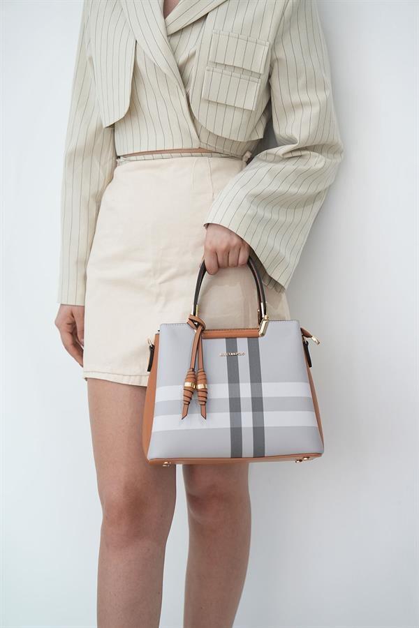 Silver & Polo SP969 Kadın El Çantası Ekose A.Gri-A.Taba