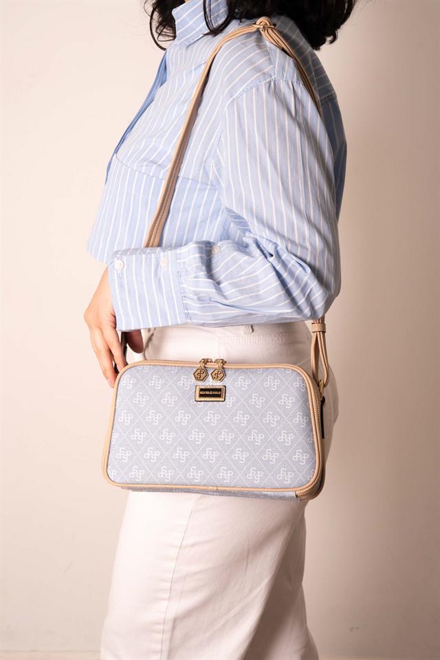 Silver & Polo SP899 Kadın Çapraz Çanta Monogram Mavi-Ten