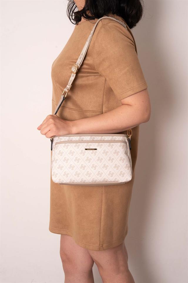 Silver & Polo SP1184 Kadın Çapraz Çanta Monogram Bej-Kum