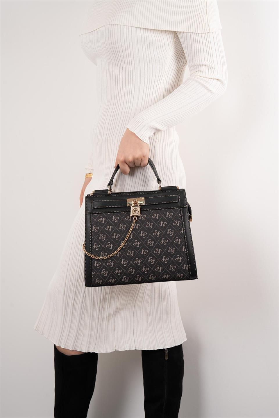 Silver & Polo SP1166 Kadın El Çantası Monogram Füme-Siyah