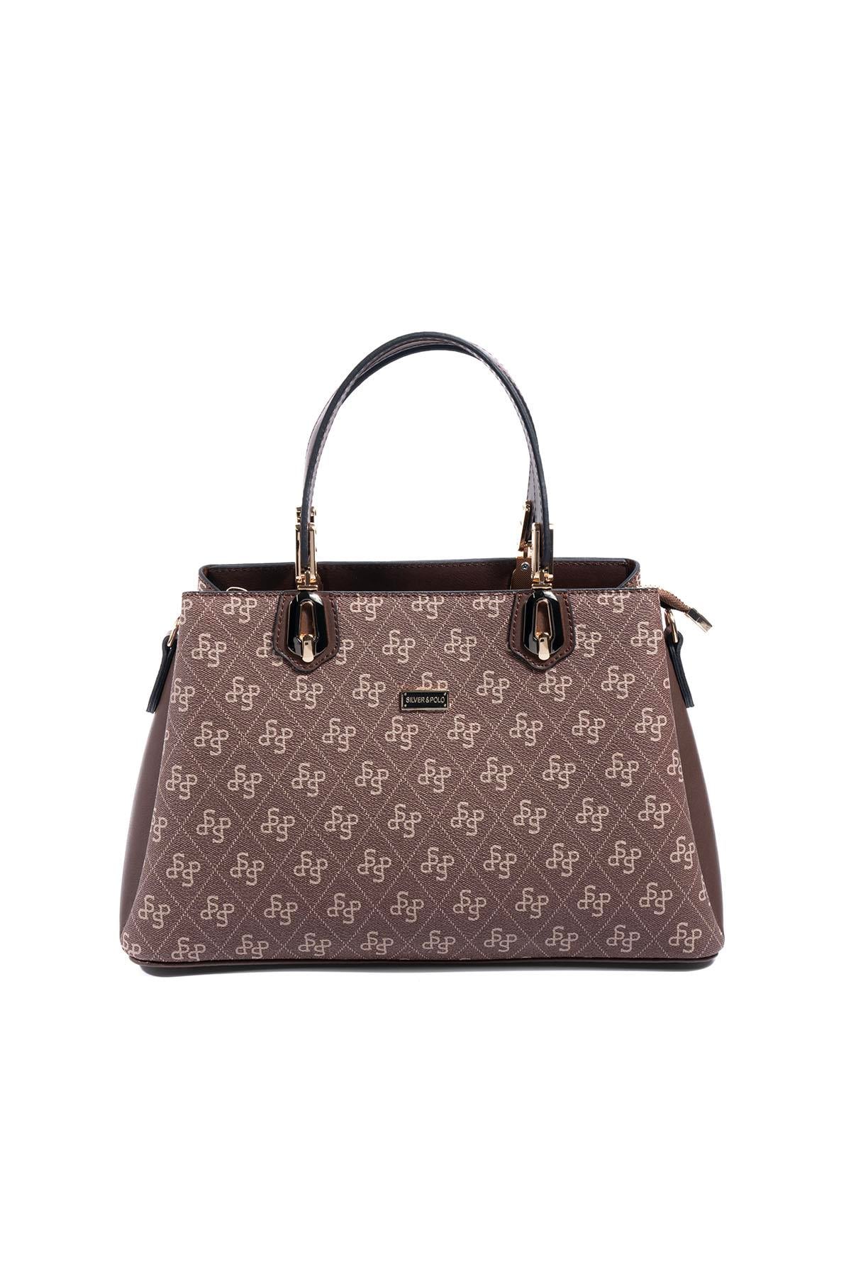 Silver & Polo SP1253 Kadın El Çantası Monogram Kahve