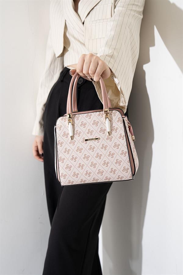 Silver & Polo SP1136 Kadın El Çantası Monogram Pembe-Somon