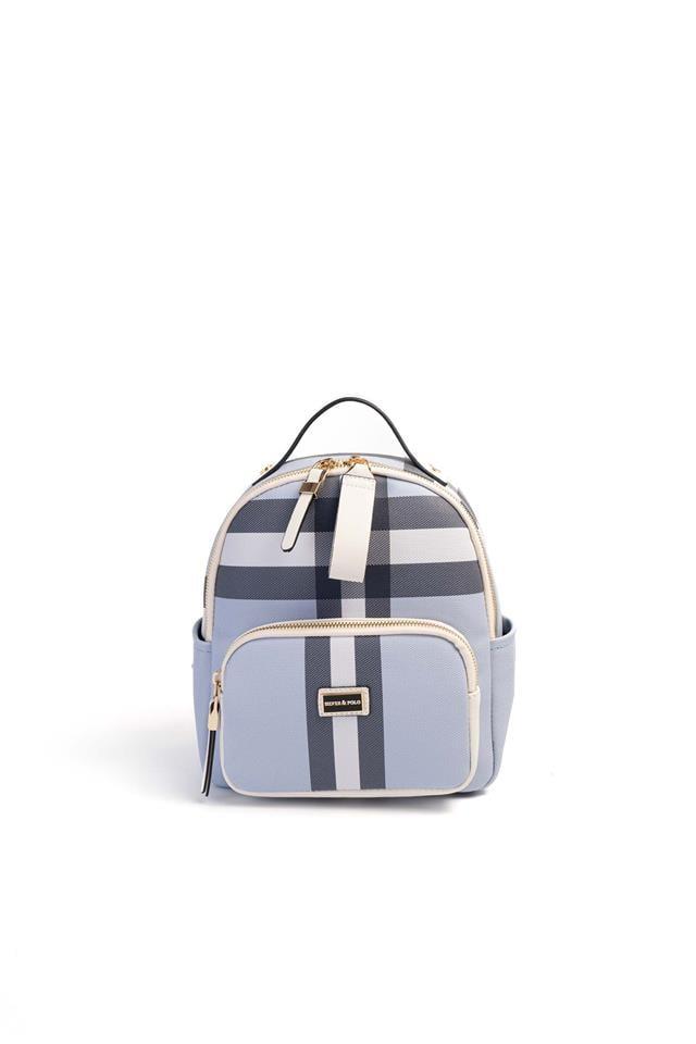 Silver & Polo SP1130 Kadın Sırt Çantası Ekose Mavi-Kemik