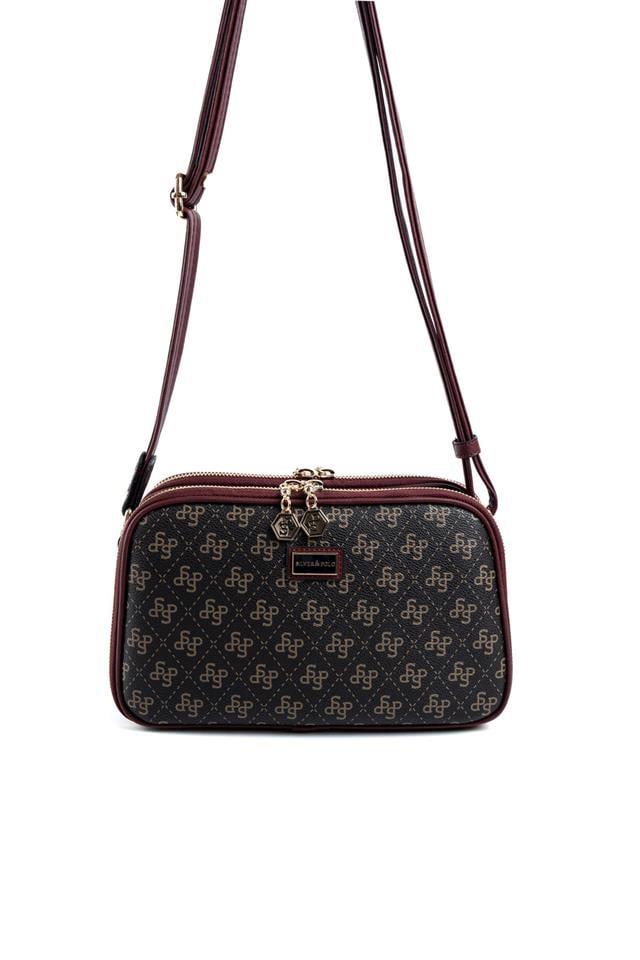 Silver & Polo SP899 Kadın Çapraz Çanta Monogram Kahve Sarı-Bordo
