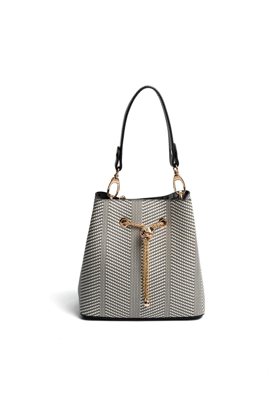 Silver Polo SP1266 Kadın Çapraz Çanta Hasır Siyah Beyaz-Siyah