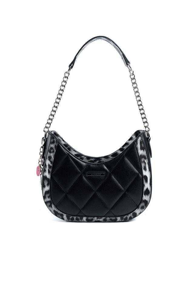 Silver Polo SP1168 Kadın Omuz Çantası Düz Siyah-Leopar Gri