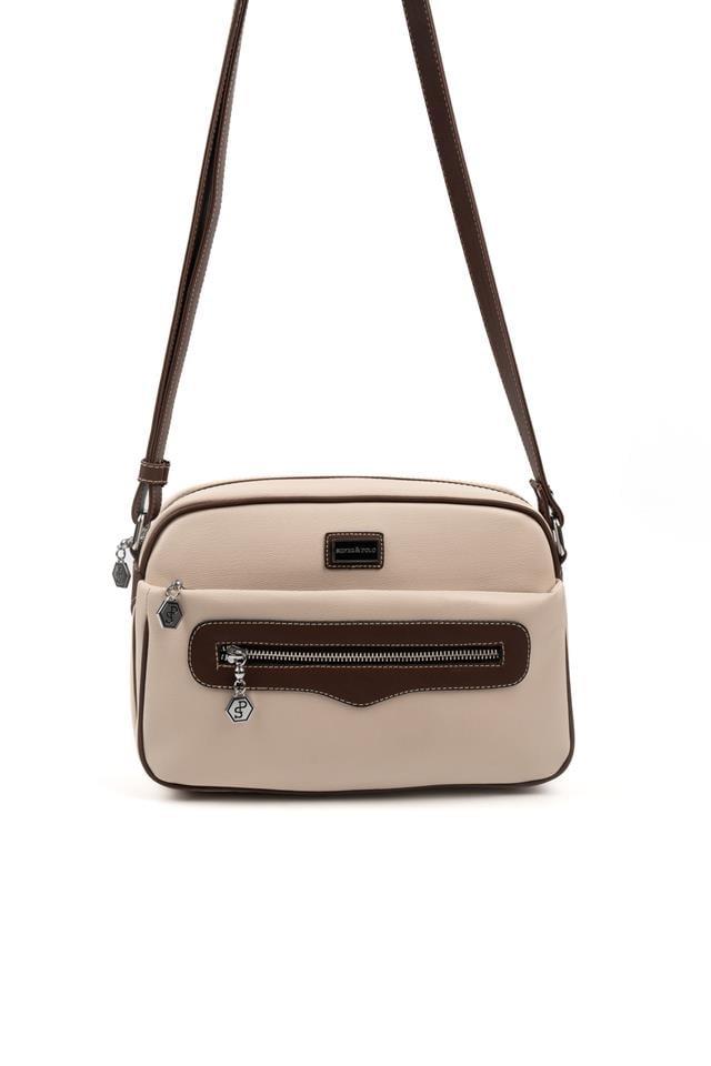 Silver & Polo SP491 Kadın Çapraz Çanta Düz Bej-Kahve