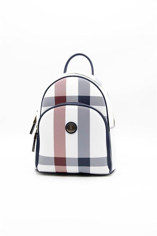 Silver & Polo SP1062 Kadın Sırt Çantası Ekose Beyaz-Lacivert