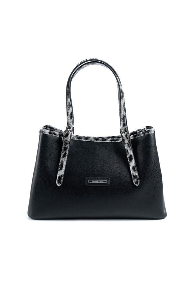 Silver & Polo SP1252 Kadın El Çantası Düz Siyah-Leopar Gri