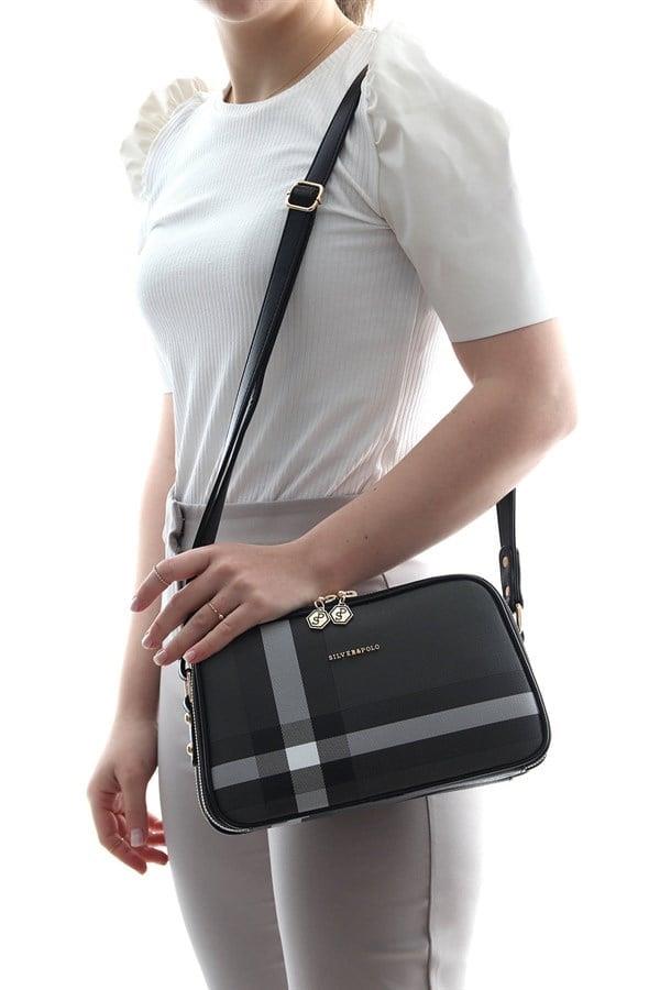 Silver & Polo SP899 Kadın Çapraz Çanta Ekose Siyah
