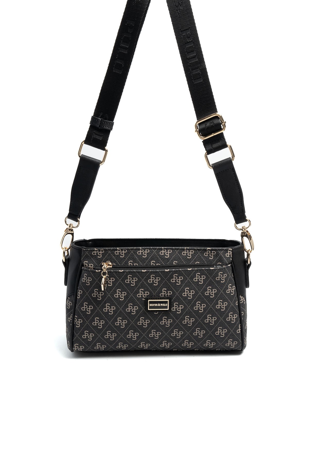 Silver & Polo SP1273 Kadın Çapraz Çanta Monogram Füme-Siyah