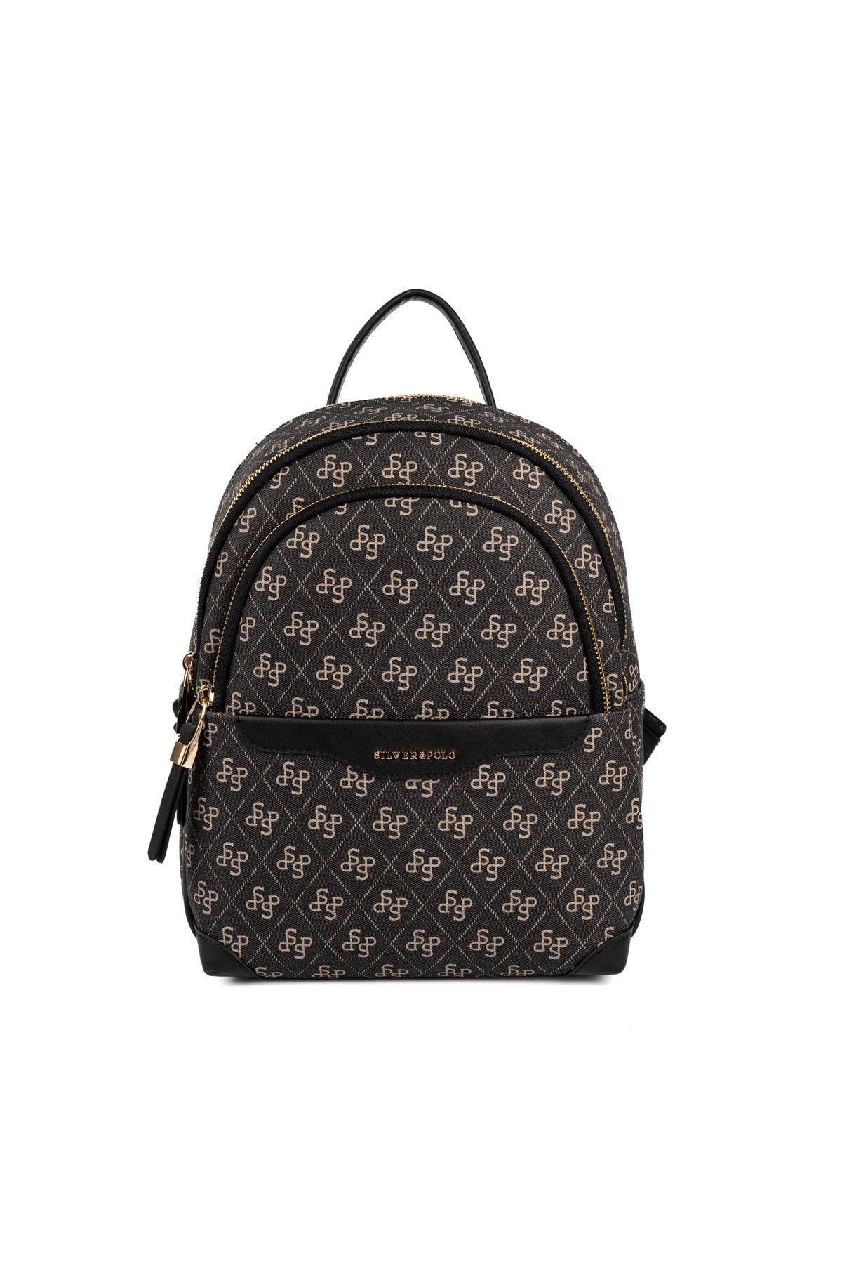 Silver & Polo SP1265 Kadın Sırt Çantası Monogram Füme-Siyah