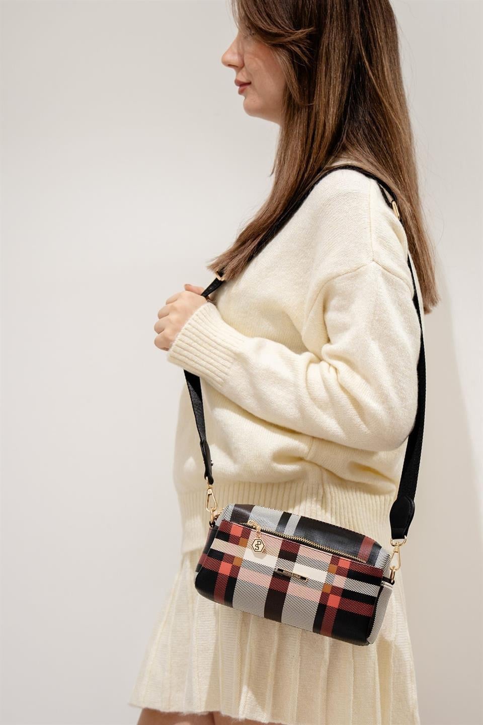 Silver & Polo SP1142 Kadın Çapraz Çanta Ekose Siyah