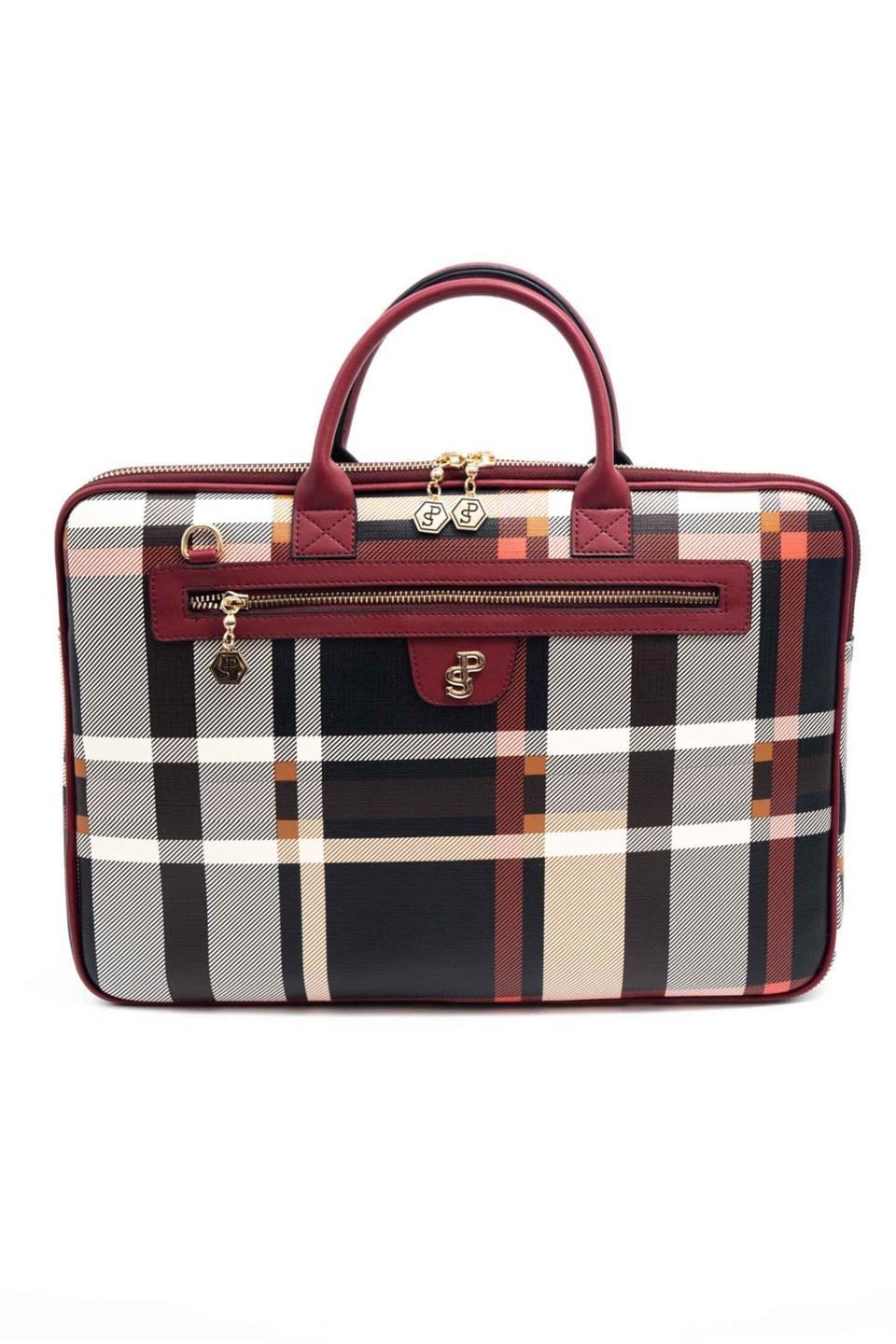 Silver & Polo SP1175 Kadın Laptop & Evrak Çantası Ekose Siyah-Bordo