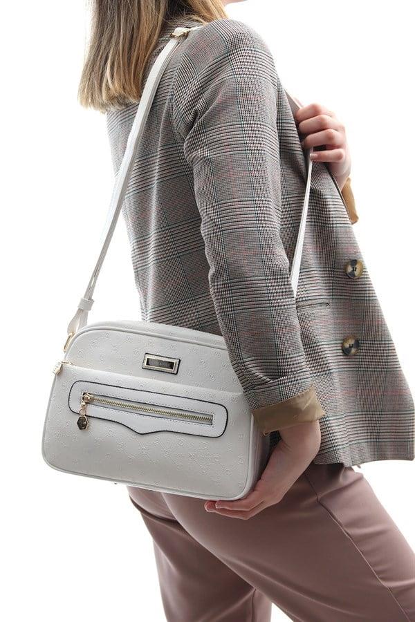 Silver & Polo SP491 Kadın Çapraz Çanta Logolu Beyaz