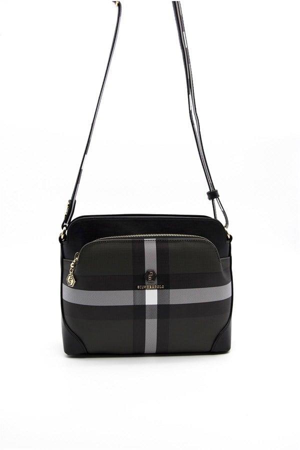 Silver & Polo SP364 Kadın Çapraz Çanta Ekose Siyah