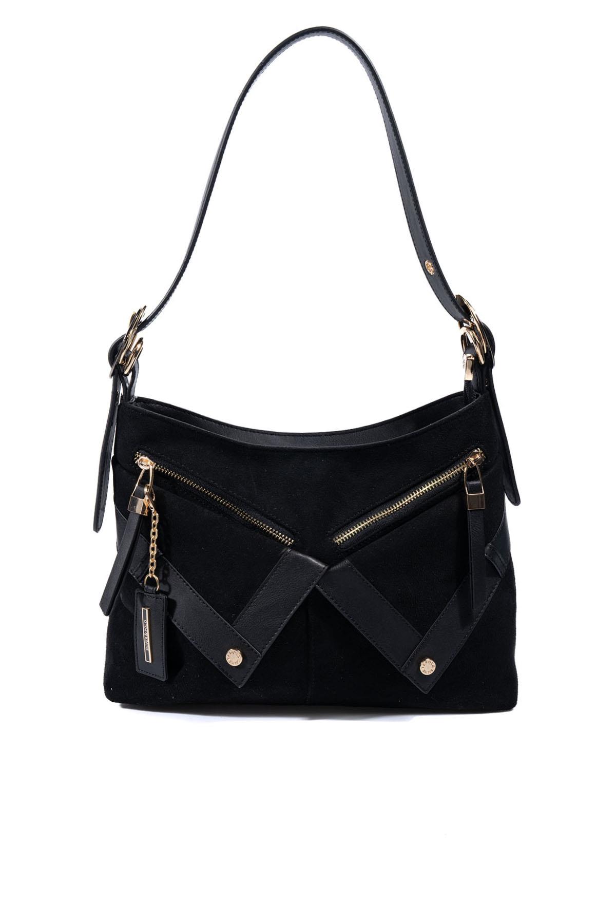 Silver & Polo SP1268 Kadın Omuz Çantası Süet Siyah-Siyah