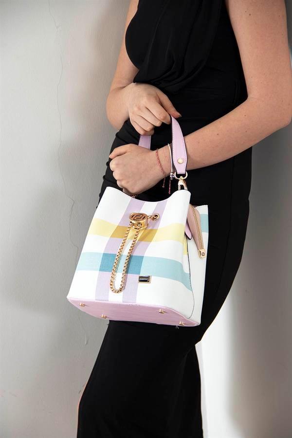 Silver & Polo SP967 Kadın Çapraz Çanta Ekose Lila-Pembe