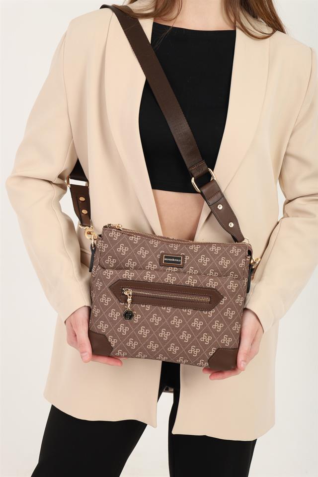 Silver & Polo SP1110 Kadın Çapraz Çanta Monogram Kahve