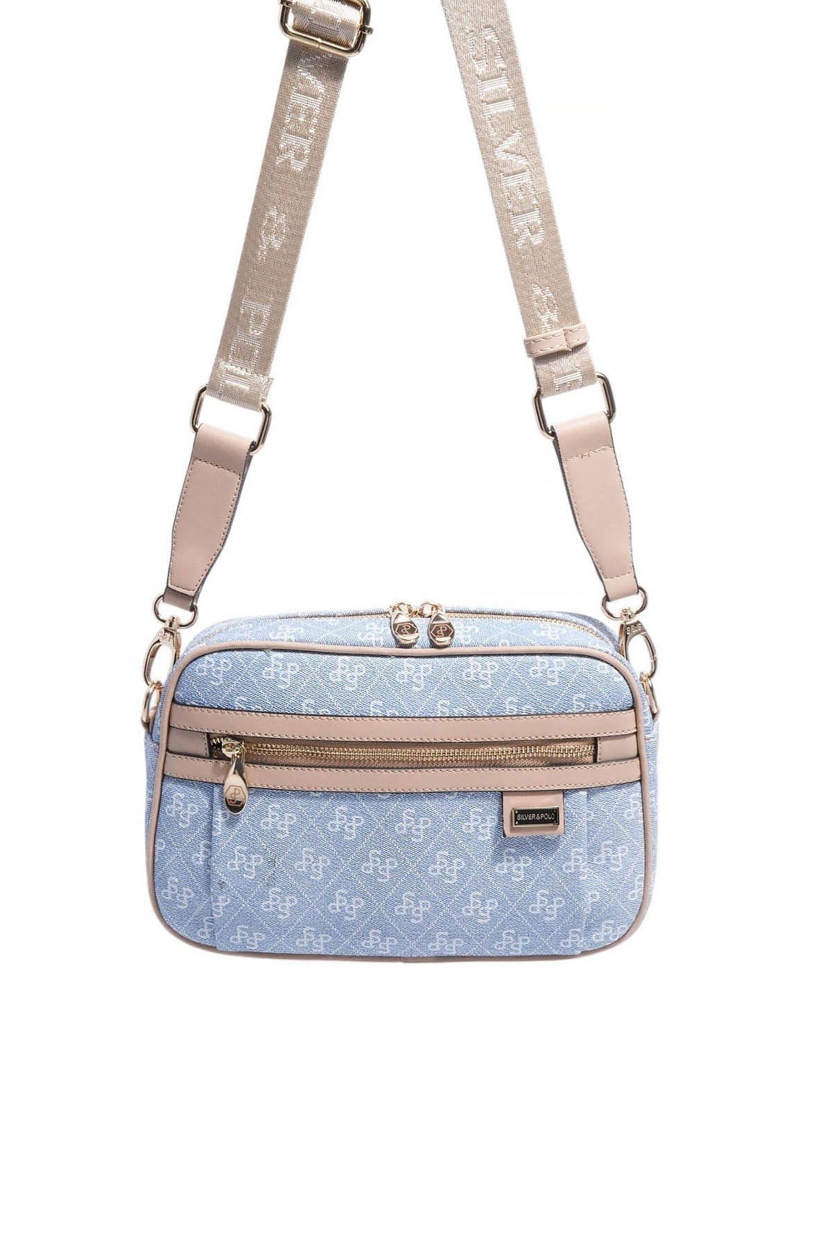 Silver & Polo SP1280 Kadın Çapraz Çanta Monogram Mavi-Ten