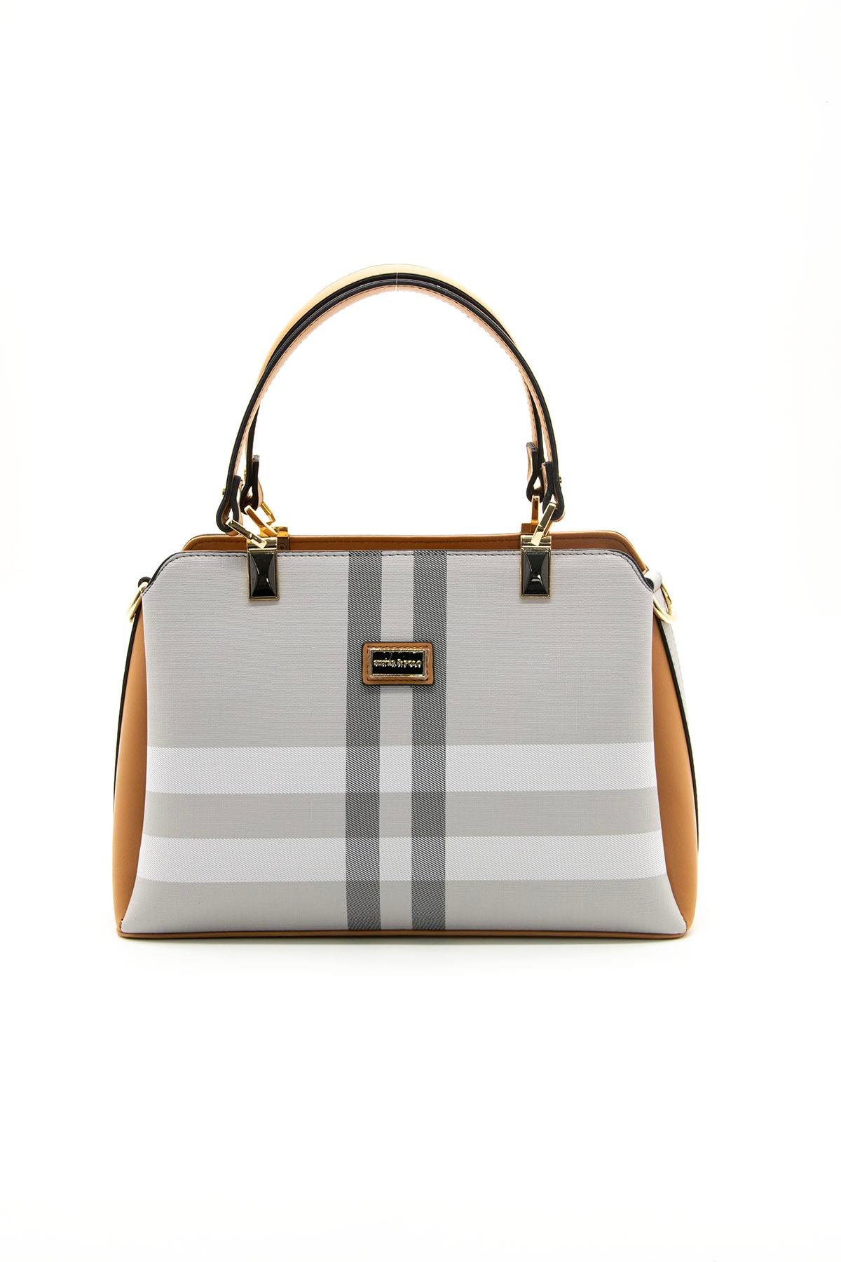 Silver & Polo SP972 Kadın El Çantası Ekose A.Gri-A.Taba