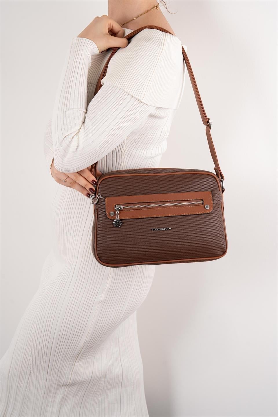 Silver & Polo SP753 Kadın Çapraz Çanta Petek Kahve-Taba