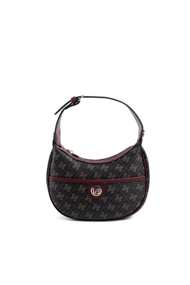 Silver & Polo SP1194 Kadın Omuz Çantası Monogram Kahve Sarı-Bordo