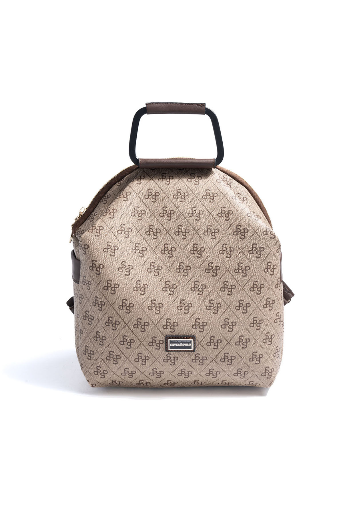 Silver & Polo SP771 Kadın Sırt Çantası Monogram Koyu Bej-Kahve