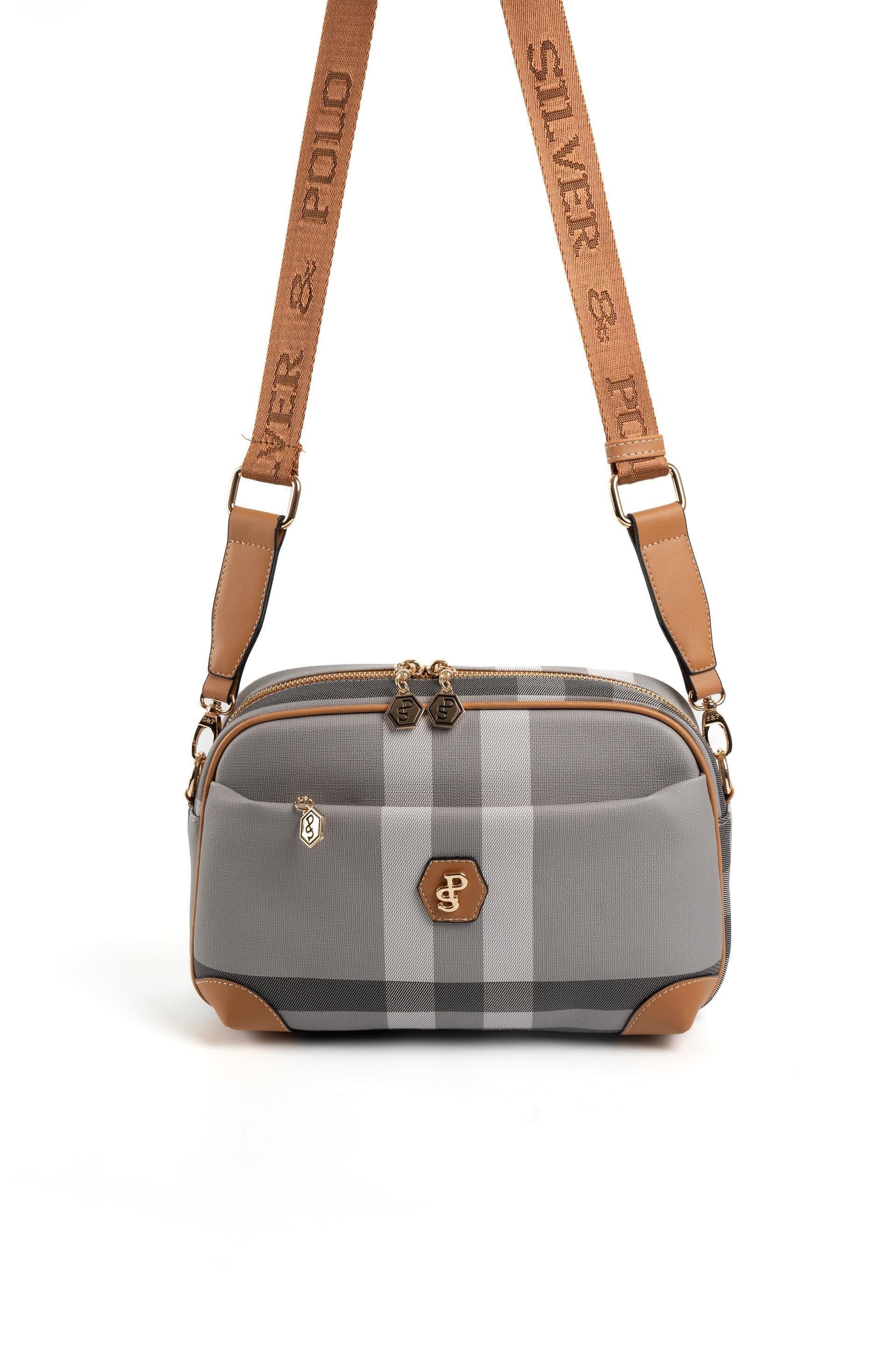 Silver & Polo SP1094 Kadın Çapraz Çanta Ekose Gri-A.Taba