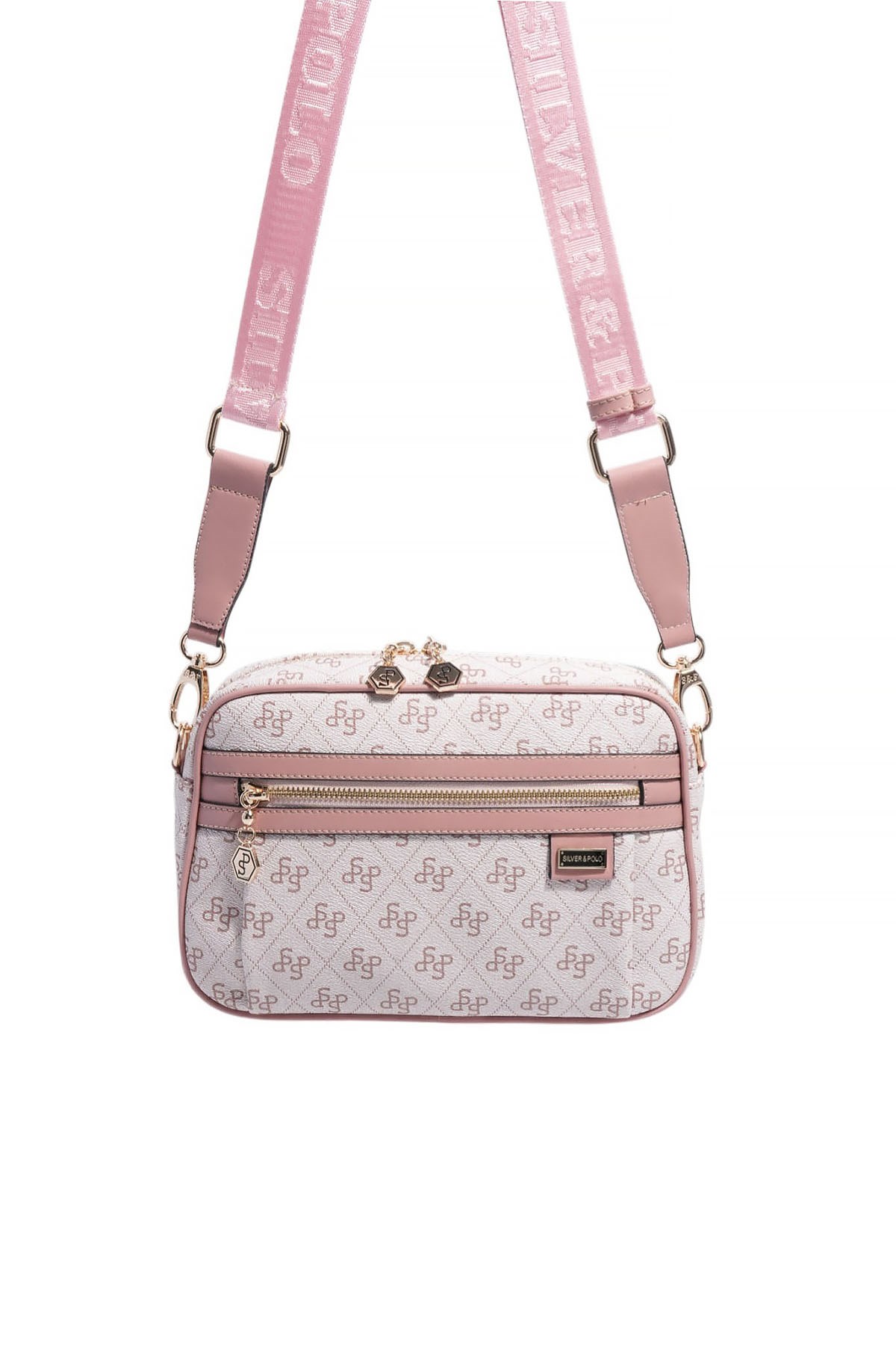 Silver & Polo SP1280 Kadın Çapraz Çanta Monogram Pembe-Somon