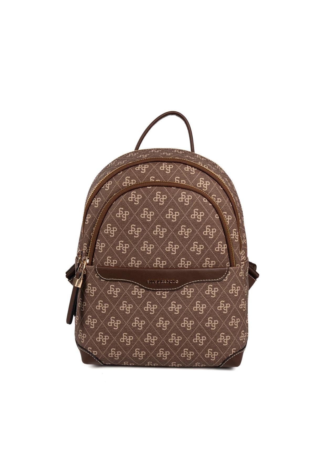 Silver & Polo SP1265 Kadın Sırt Çantası Monogram Kahve
