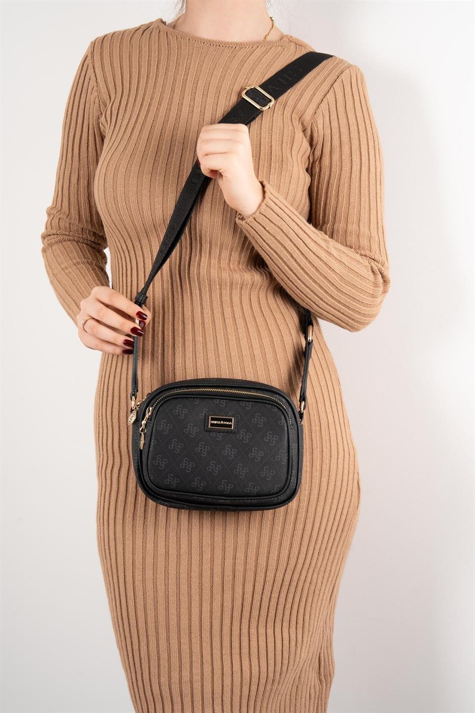 Silver & Polo SP1111 Kadın Çapraz Çanta Monogram Siyah