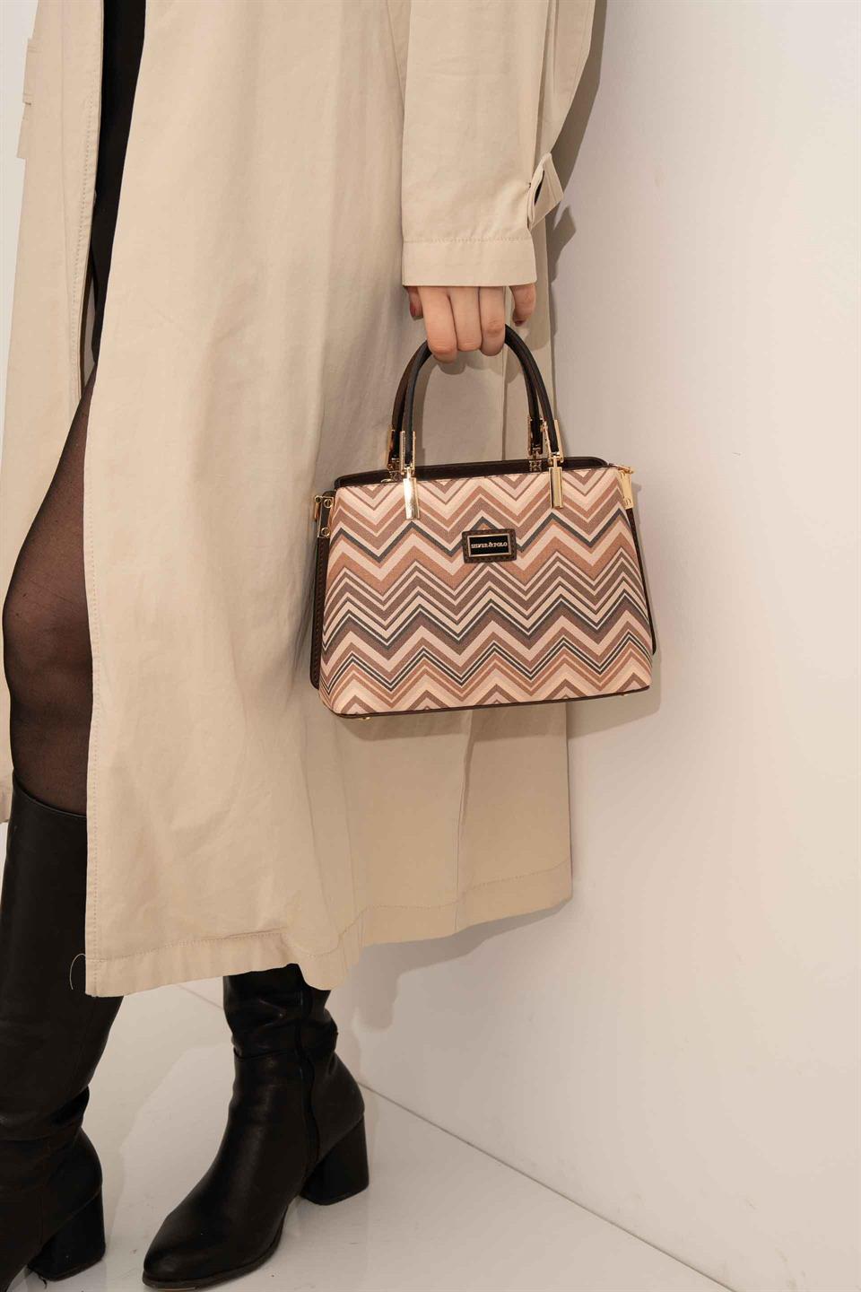 Silver & Polo SP987 Kadın El Çantası Ekose Nut-Kahve