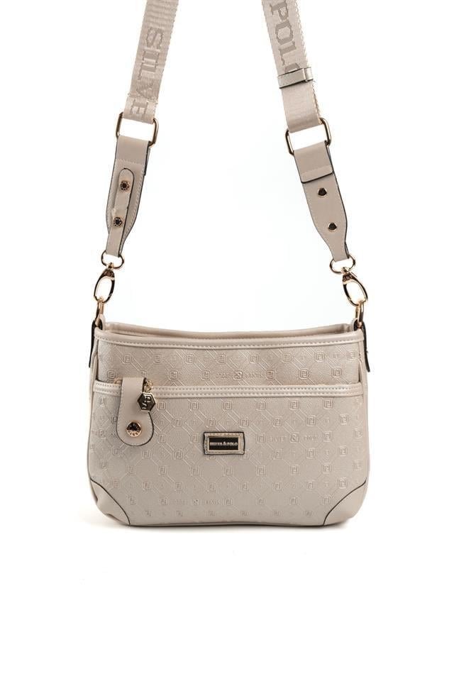 Silver & Polo SP1160 Kadın Çapraz Çanta Logolu Bej-S.Bej