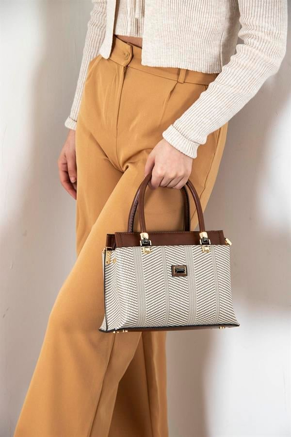 Silver & Polo SP826 Kadın El Çantası Hasır Bej-Taba