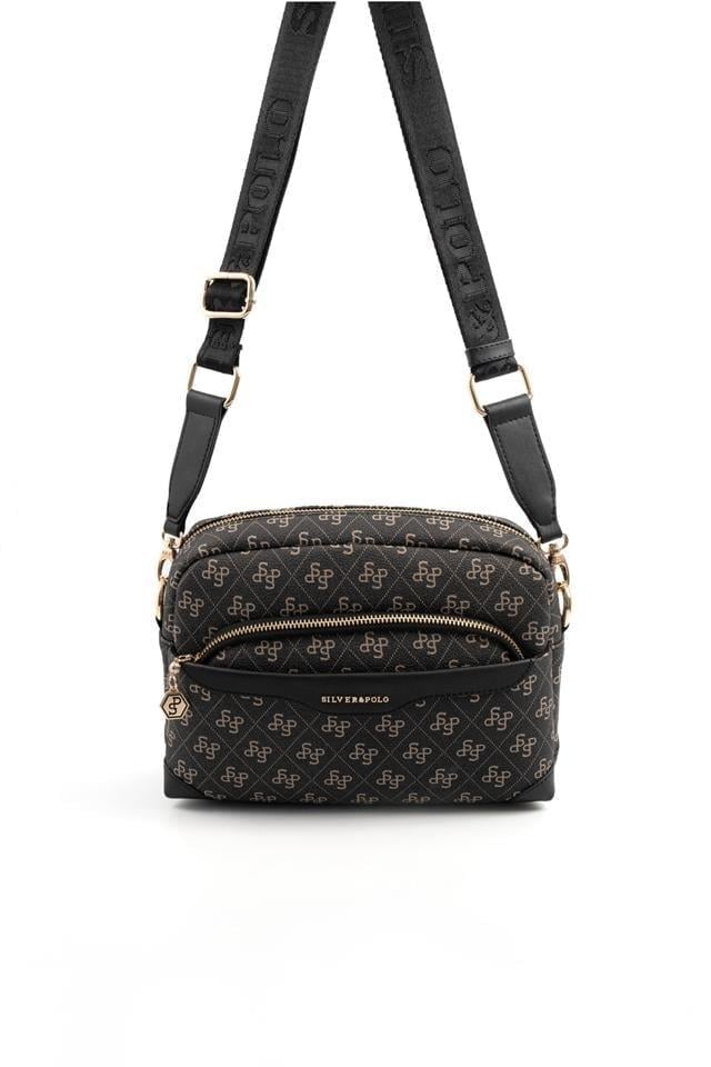 Silver & Polo SP1201 Kadın Çapraz Çanta Monogram Füme-Siyah