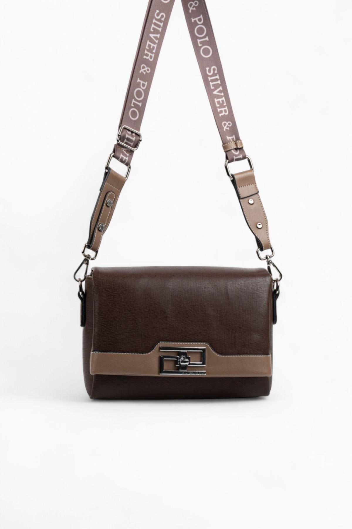 Silver & Polo SP1257 Kadın Çapraz Çanta Düz Kahve-Vizon