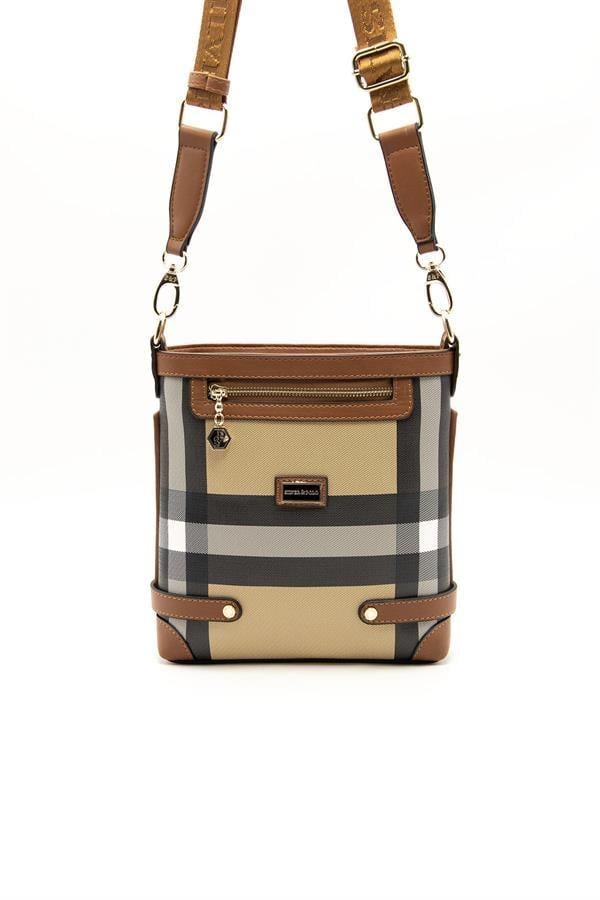 Silver & Polo SP1120 Kadın Çapraz Çanta Ekose Bej-Taba