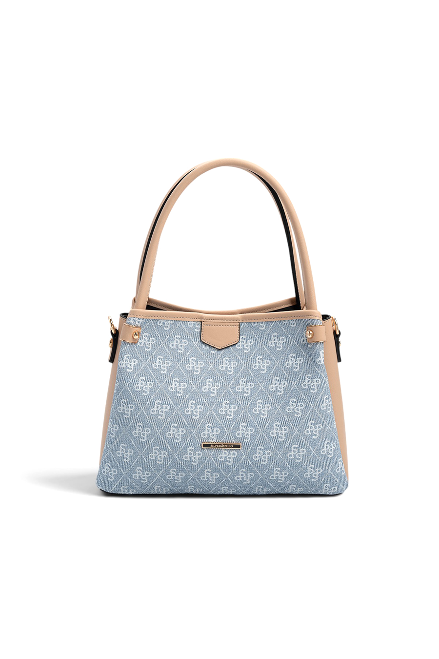 Silver Polo SP1254 Kadın El Çantası Monogram Mavi-Ten