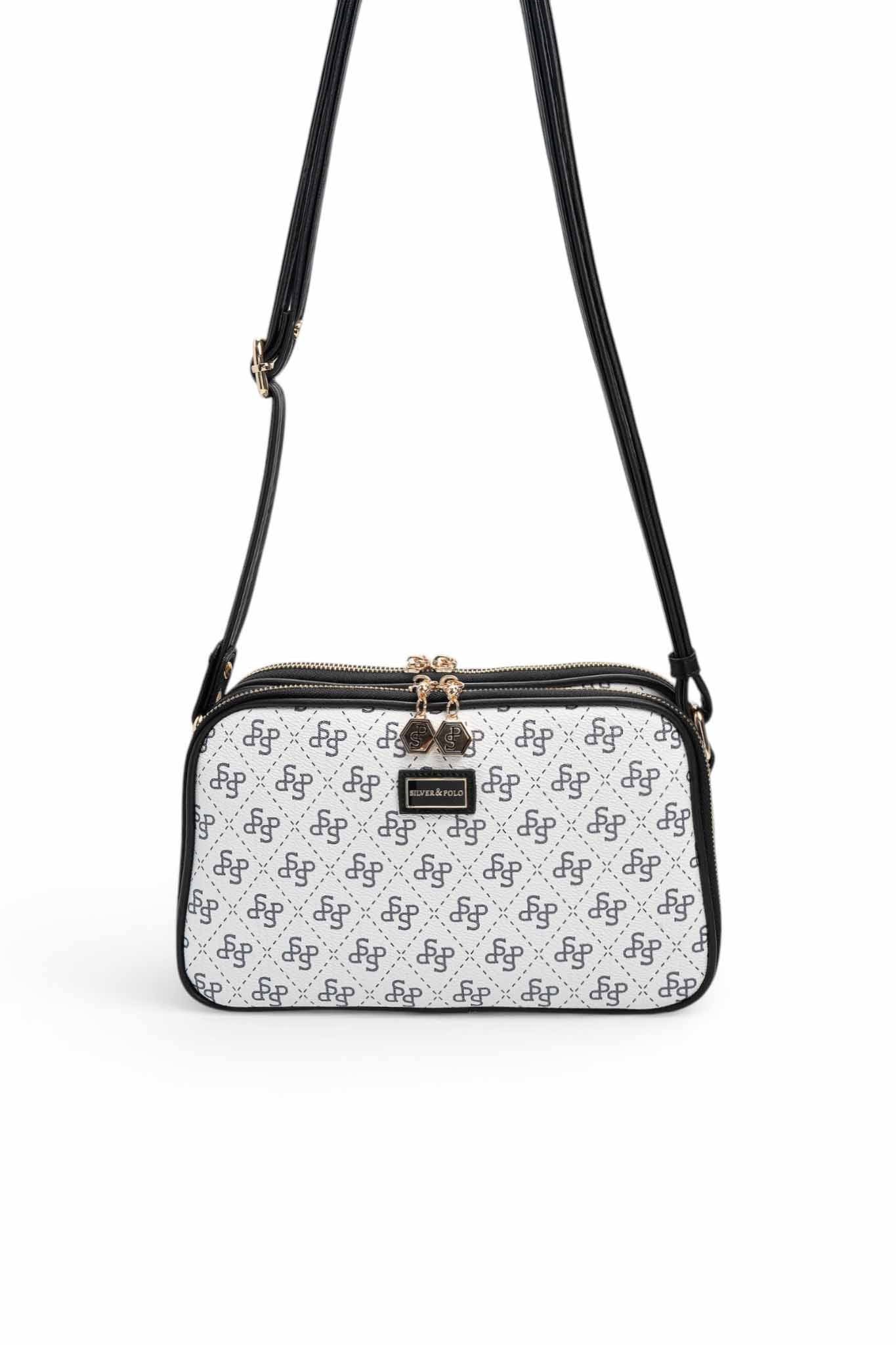 Silver Polo Beyaz - Siyah Monogram Kadın Çapraz Çanta SP899