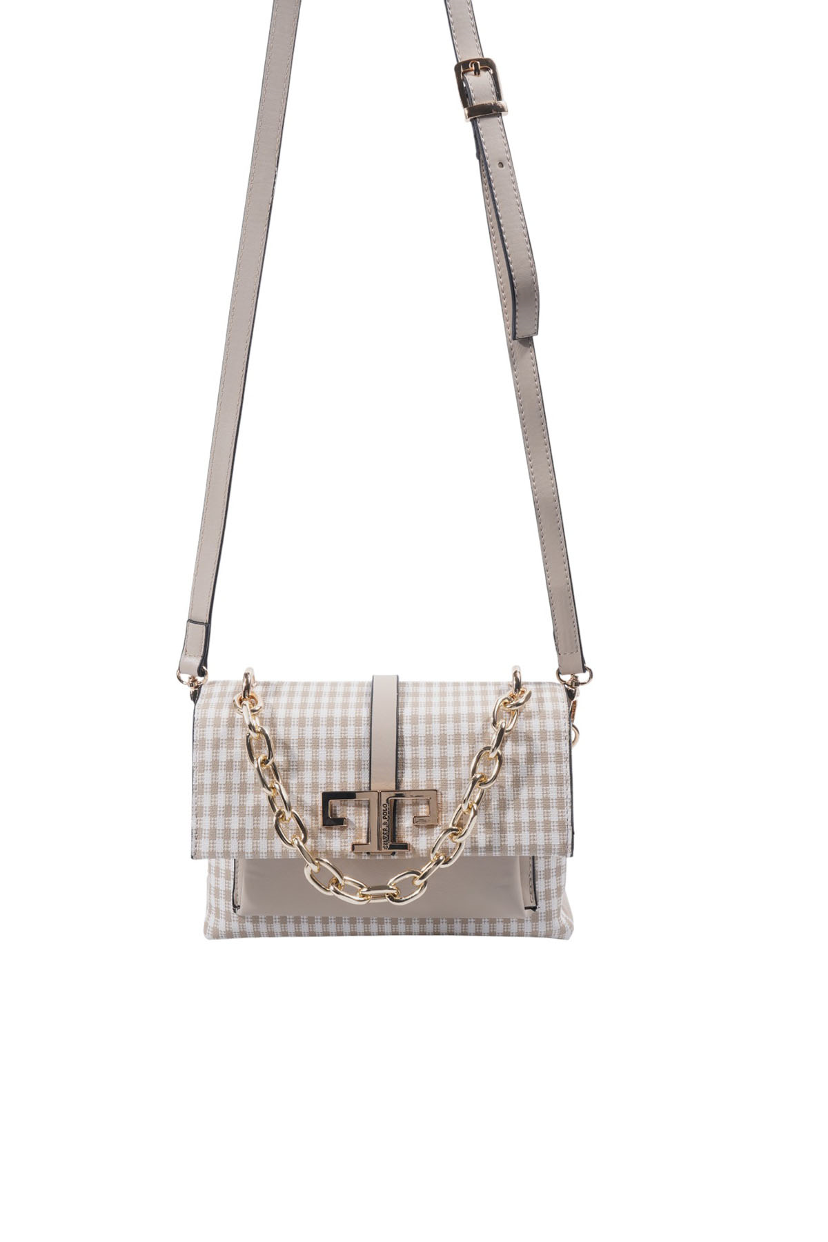 Silver & Polo SP1148 Kadın Çapraz Çanta Ekose Line Kare Kum Beji